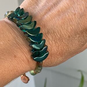 Alex and Ani Vintage Sixty- six Wrap Bracelet with Green Stones and Copper Beads